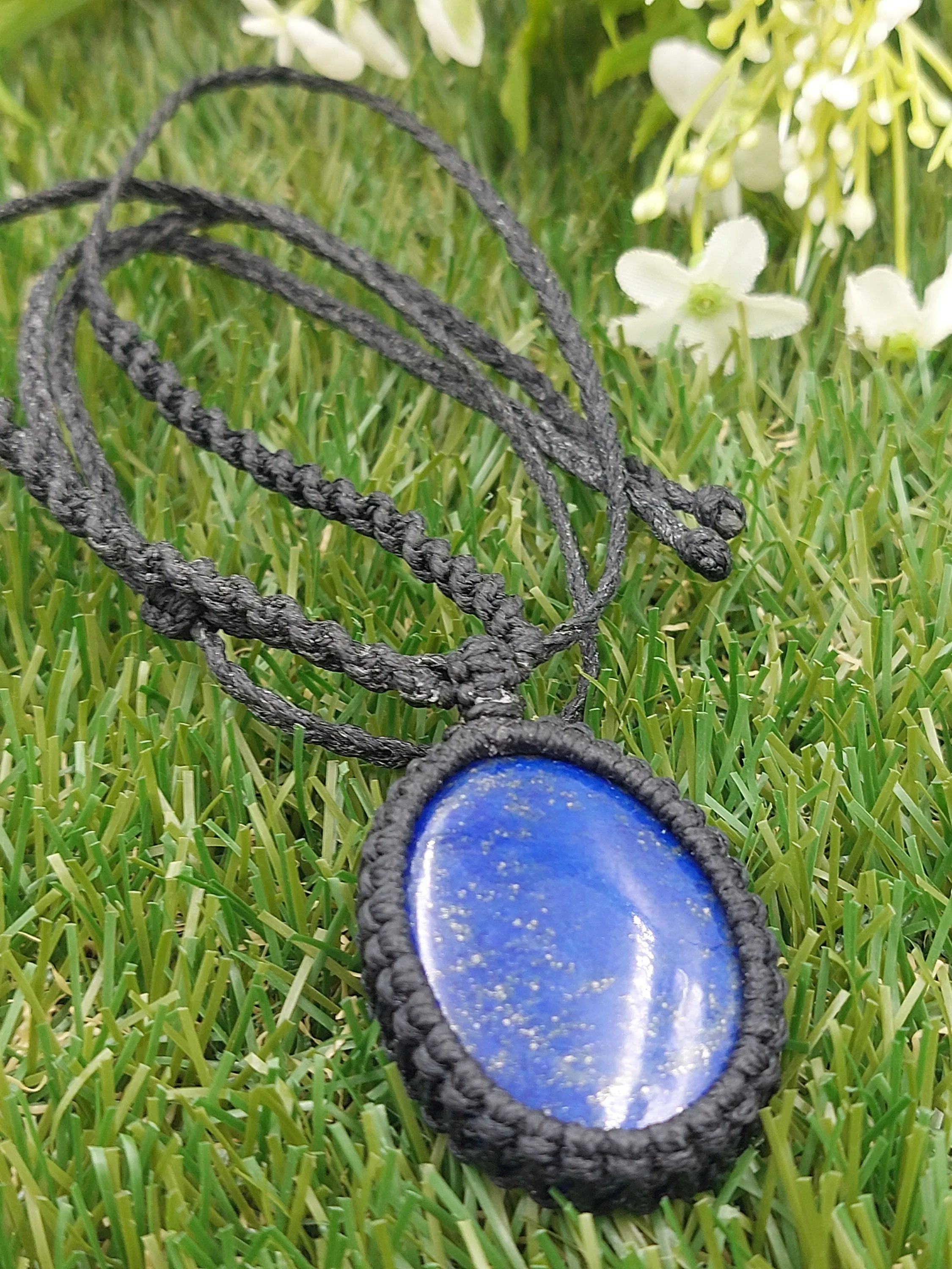 Lapis Lazouli Crystal Handmade Wrapped Macrame Necklace