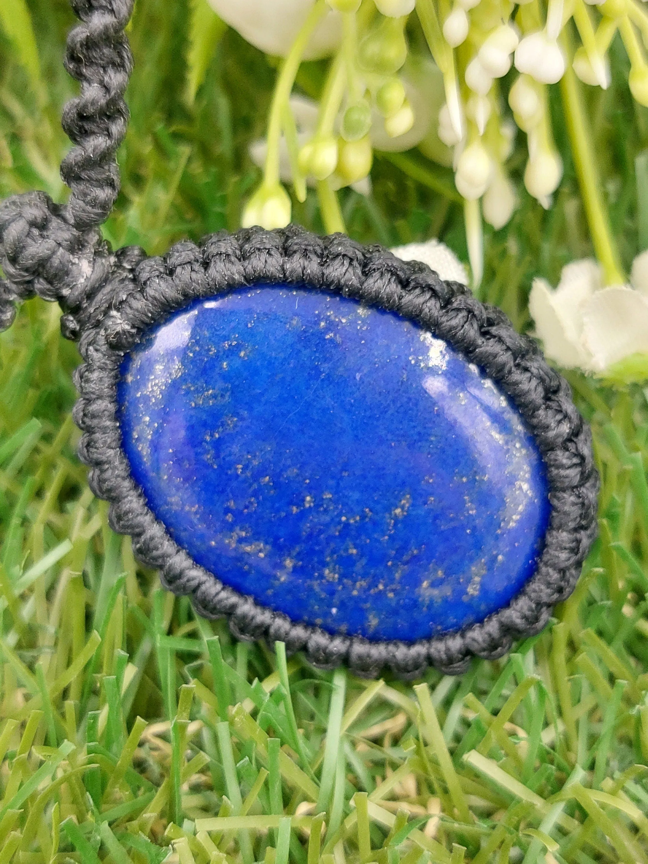 Lapis Lazouli Crystal Handmade Wrapped Macrame Necklace