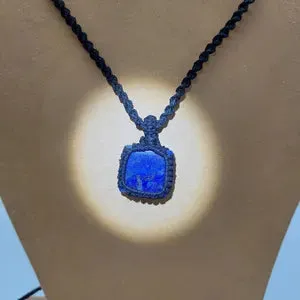 Lapis Lazuli Macrame Necklace, Blue Crystal Wrapped Woven Necklace, Gemstone Necklace