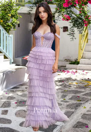 Lilac Sweetheart Sleeveless Prom Dress with Ruffles Corset Tulle Evening Party Dress
