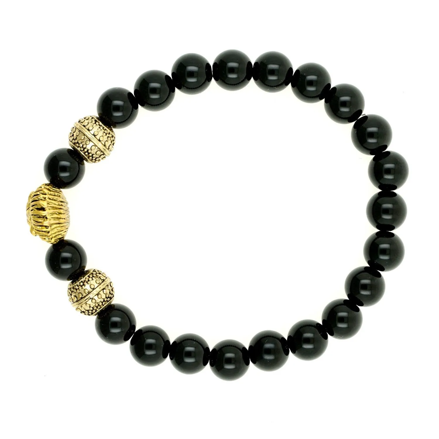 MGM Gold Lion Onyx Beaded Bracelet"