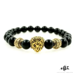 MGM Gold Lion Onyx Beaded Bracelet"