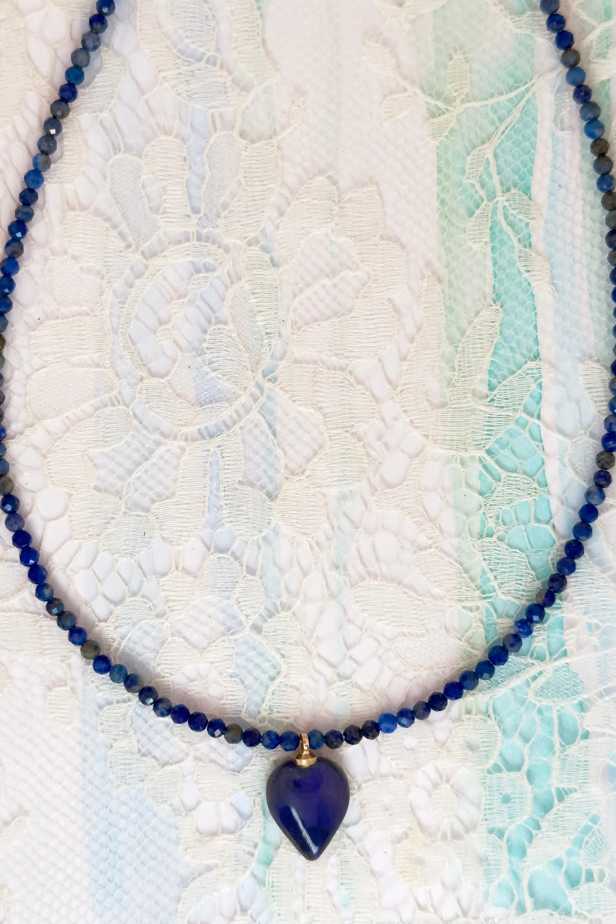 Necklace Australian Opal Heart on Lapis Lazuli
