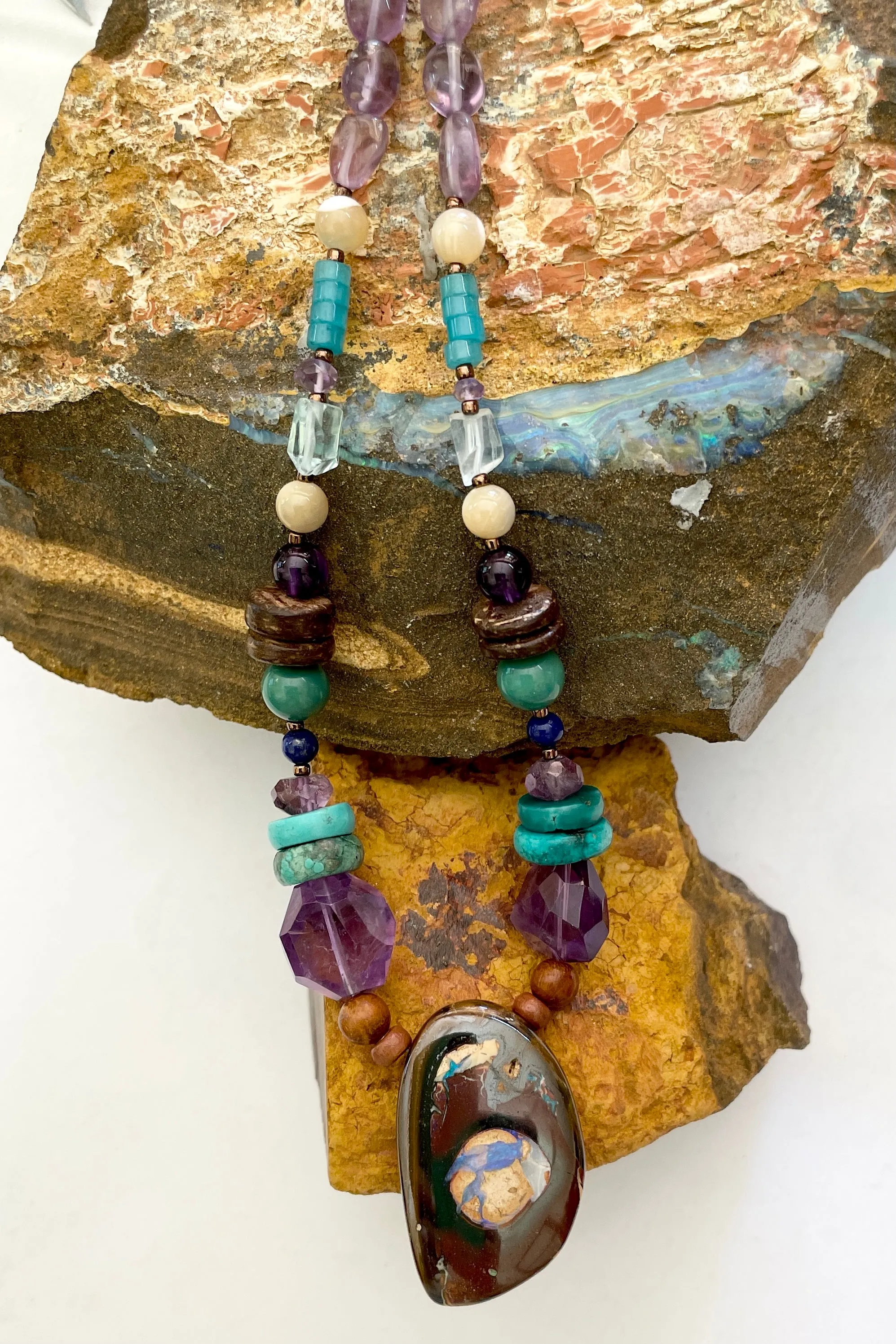 Necklace Cay Aramac Australian Opal and Natural Gemstones