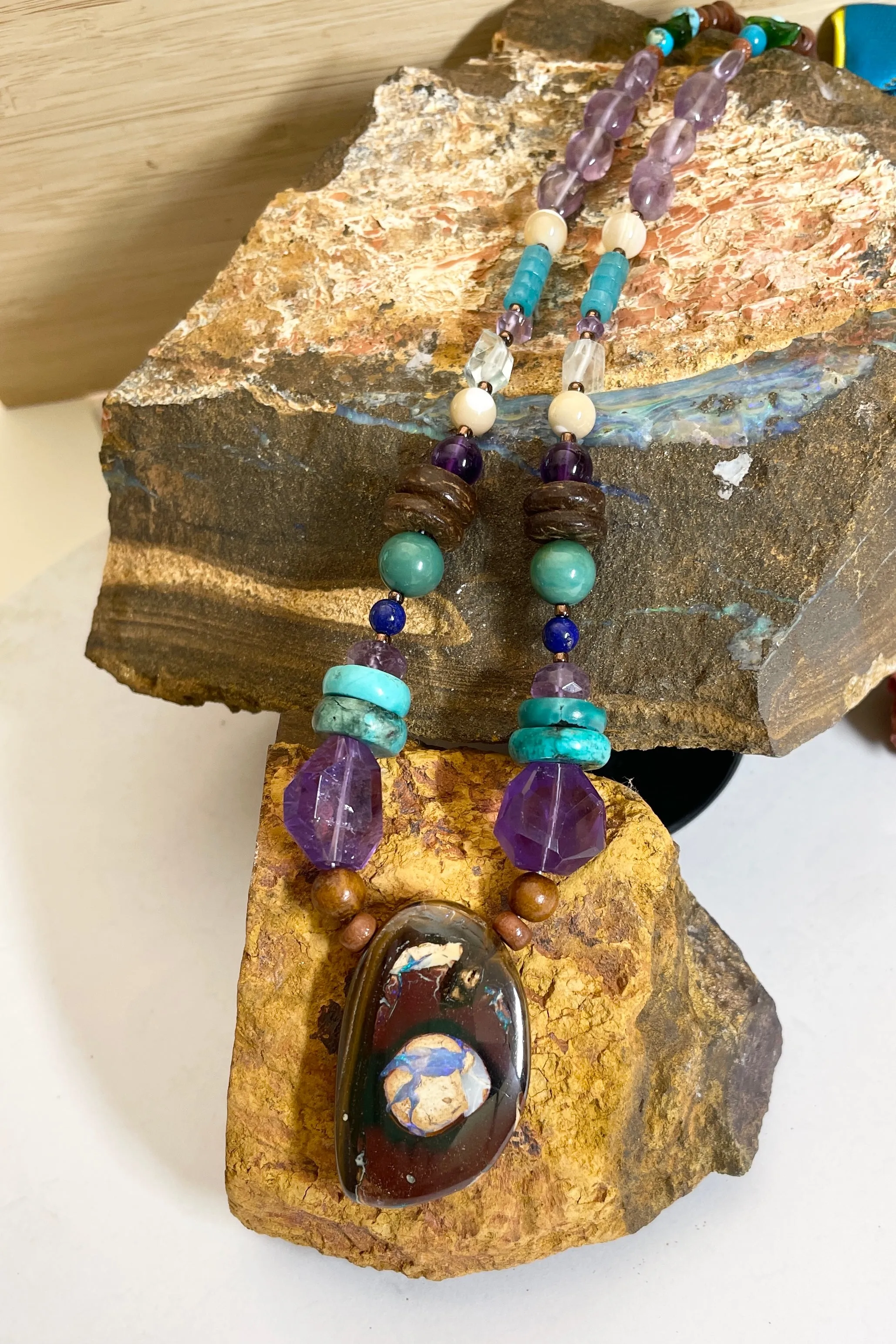 Necklace Cay Aramac Australian Opal and Natural Gemstones