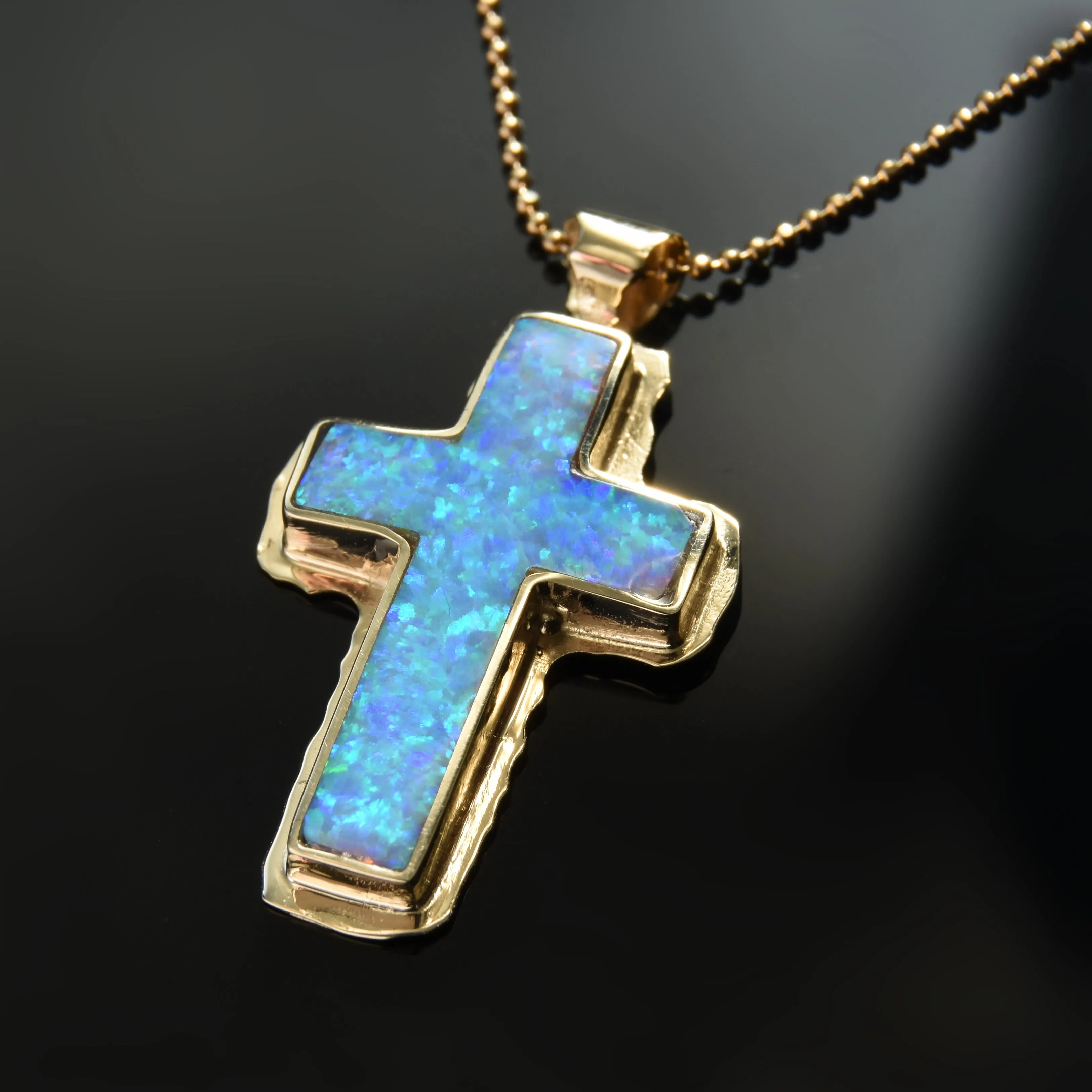 NG0846 Gold Necklace with Opal Cross Pendant