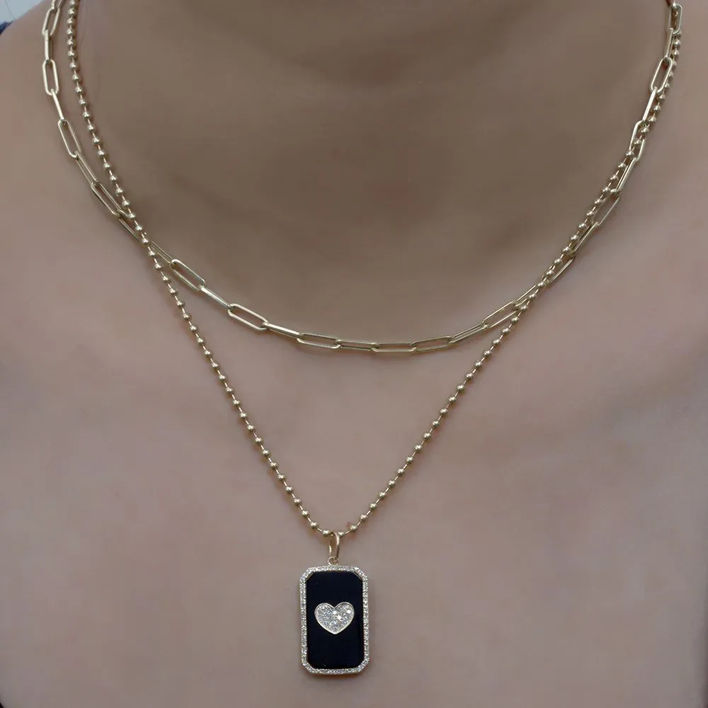 Octagon Black Onyx Diamond Heart Pendant 24x10mm