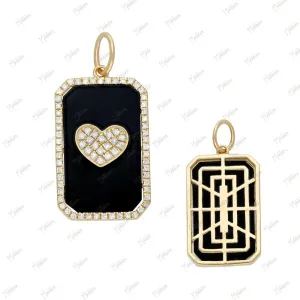 Octagon Black Onyx Diamond Heart Pendant 24x10mm