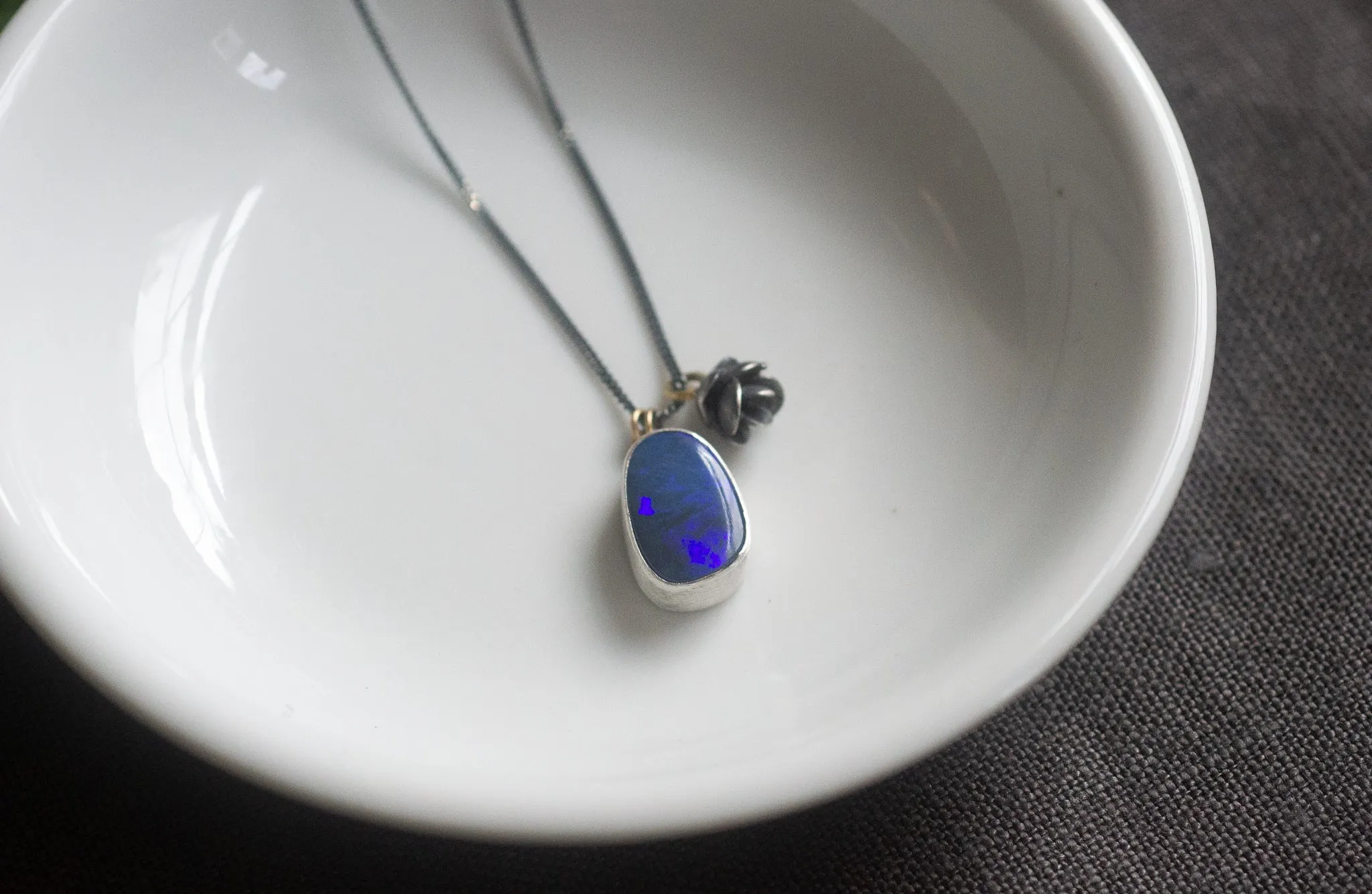 Opal necklace   sterling silver succulent   18k gold