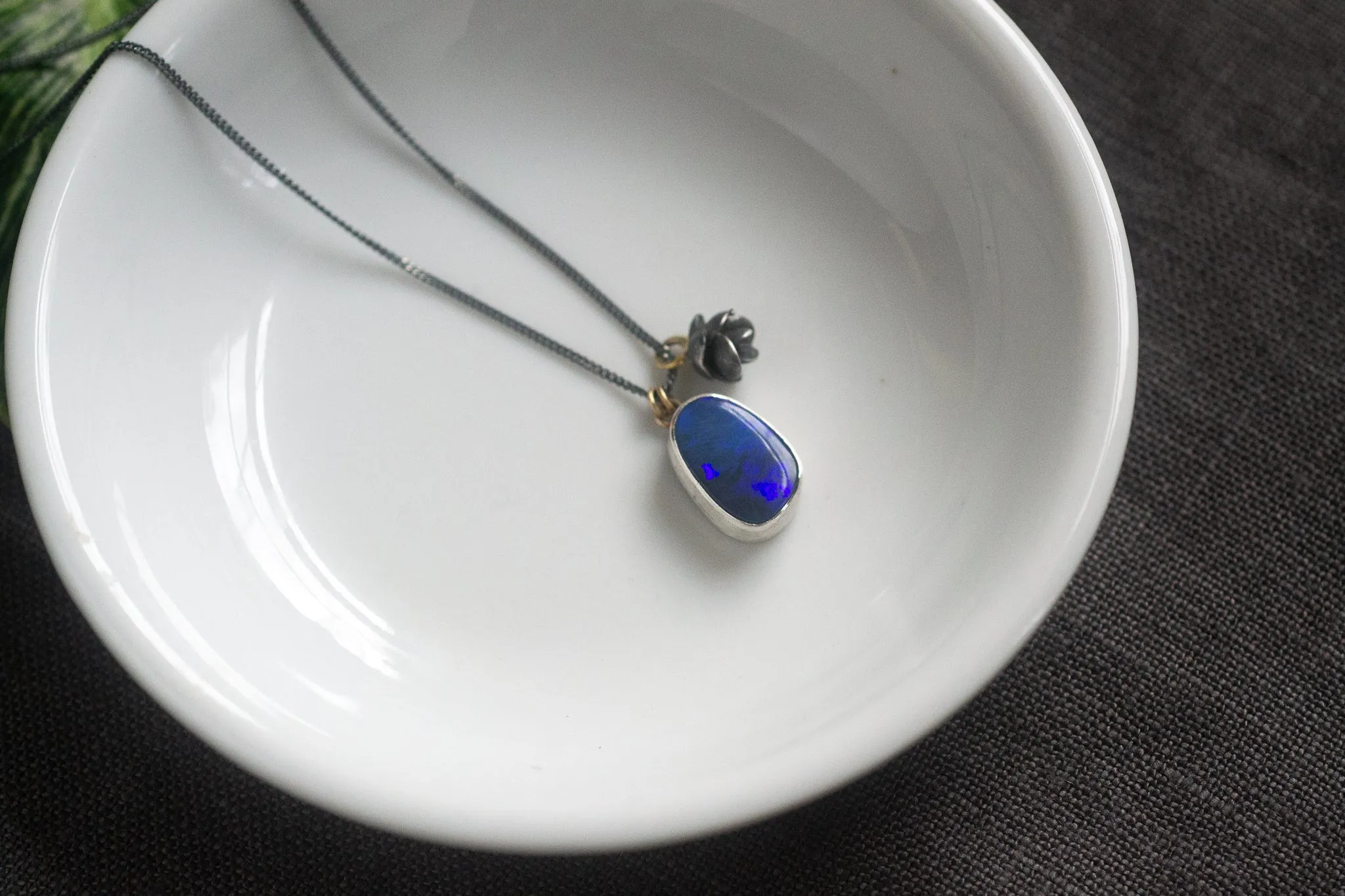 Opal necklace   sterling silver succulent   18k gold