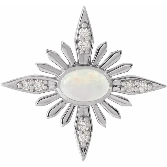 Platinum 14k Yellow Rose White Gold Sterling Silver Genuine Ethiopian Opal Diamond Star Celestial Cosmos Pendant Charm Necklace