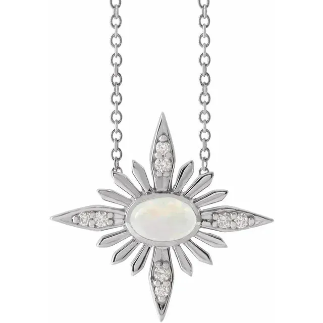 Platinum 14k Yellow Rose White Gold Sterling Silver Genuine Ethiopian Opal Diamond Star Celestial Cosmos Pendant Charm Necklace