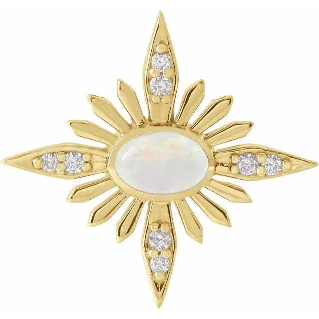 Platinum 14k Yellow Rose White Gold Sterling Silver Genuine Ethiopian Opal Diamond Star Celestial Cosmos Pendant Charm Necklace