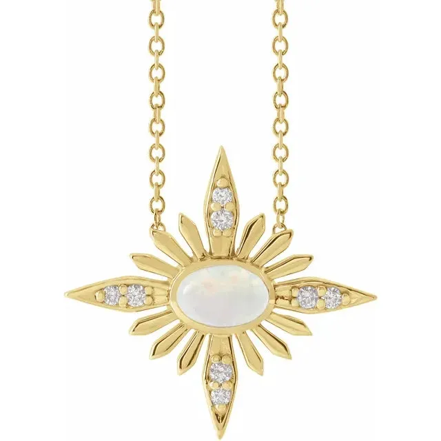 Platinum 14k Yellow Rose White Gold Sterling Silver Genuine Ethiopian Opal Diamond Star Celestial Cosmos Pendant Charm Necklace