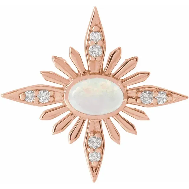 Platinum 14k Yellow Rose White Gold Sterling Silver Genuine Ethiopian Opal Diamond Star Celestial Cosmos Pendant Charm Necklace