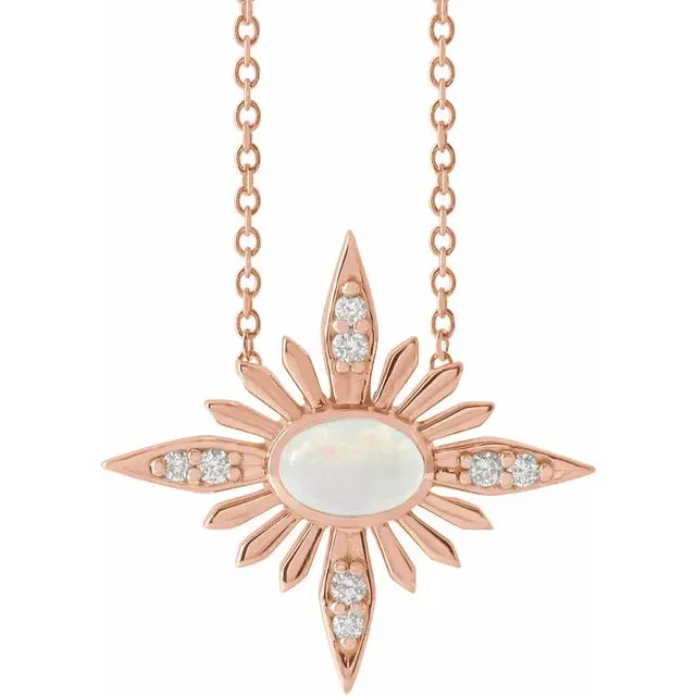 Platinum 14k Yellow Rose White Gold Sterling Silver Genuine Ethiopian Opal Diamond Star Celestial Cosmos Pendant Charm Necklace
