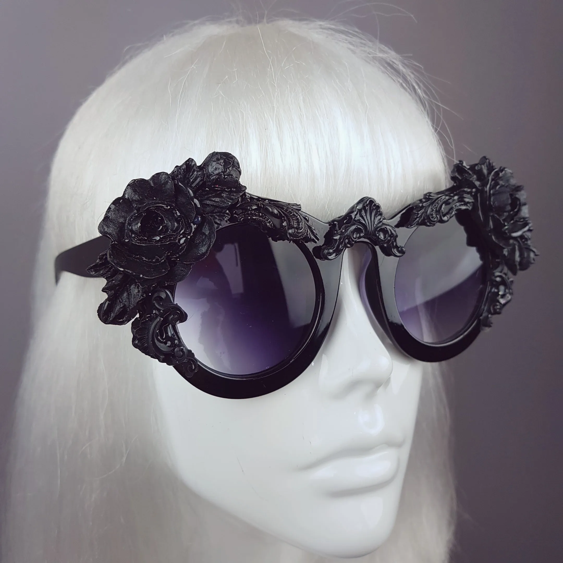"Amaris" Black Rose Filigree Ornate Sunglasses