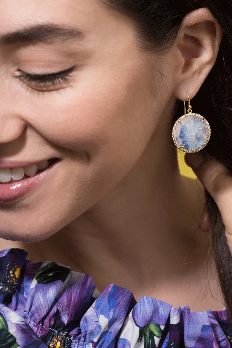 Rainbow Moonstone and Diamond Drop Earrings