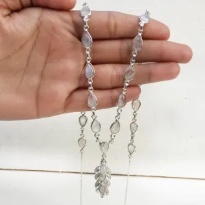 Rainbow Moonstone Silver Tassel Necklace