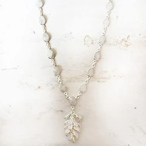 Rainbow Moonstone Silver Tassel Necklace