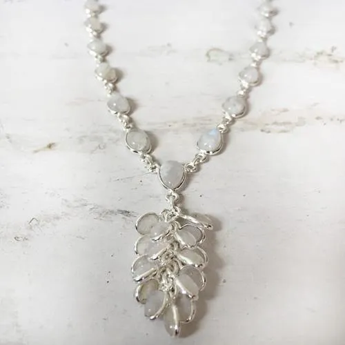 Rainbow Moonstone Silver Tassel Necklace
