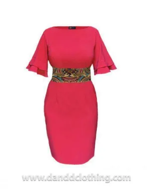 Red African Office Dress with Butterfly Hands