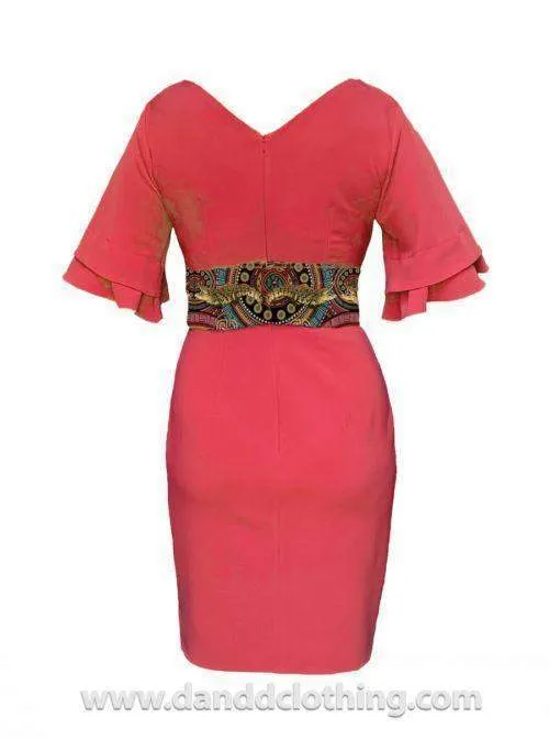 Red African Office Dress with Butterfly Hands