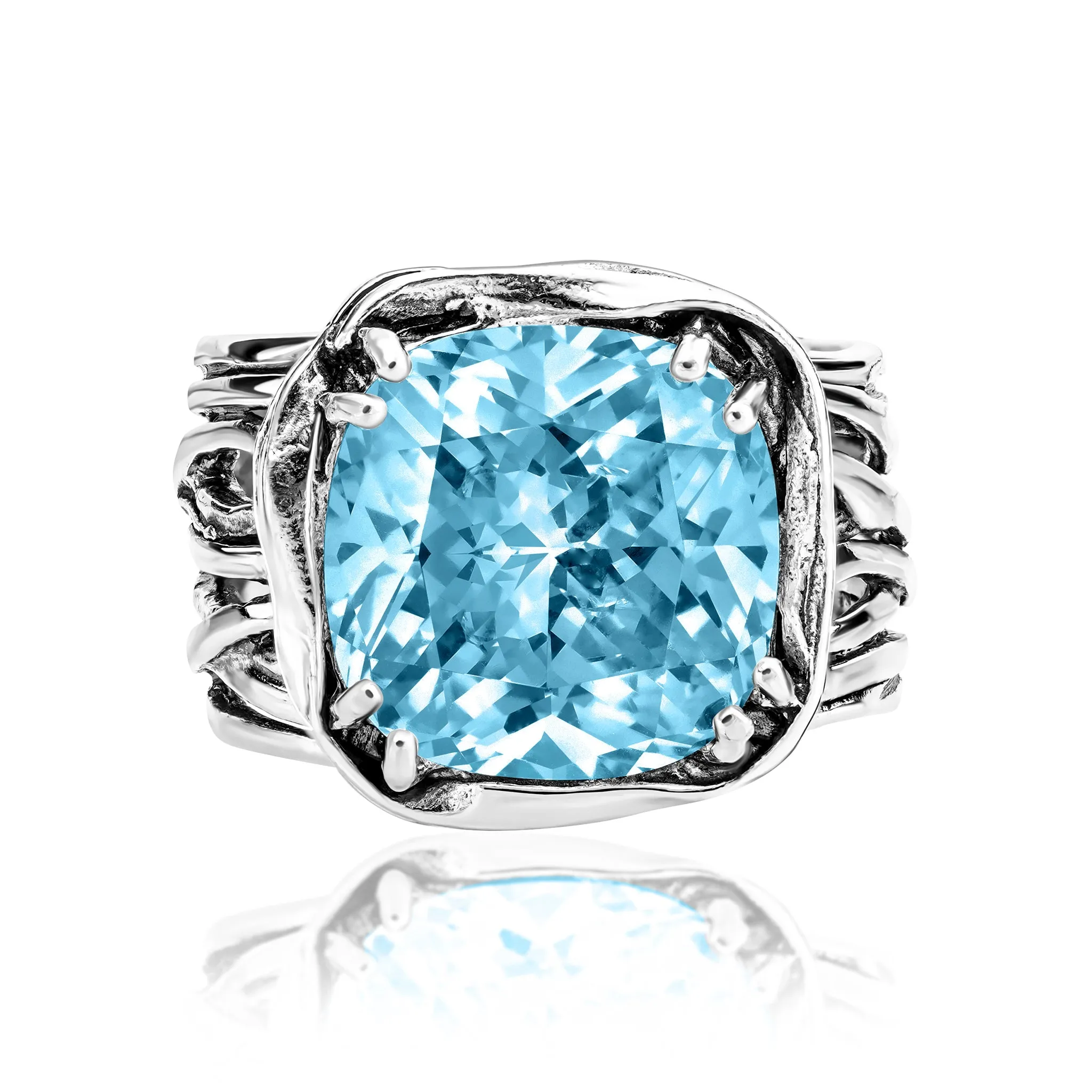 Statement Sterling Silver Aquamarine CZ Wrap Ring