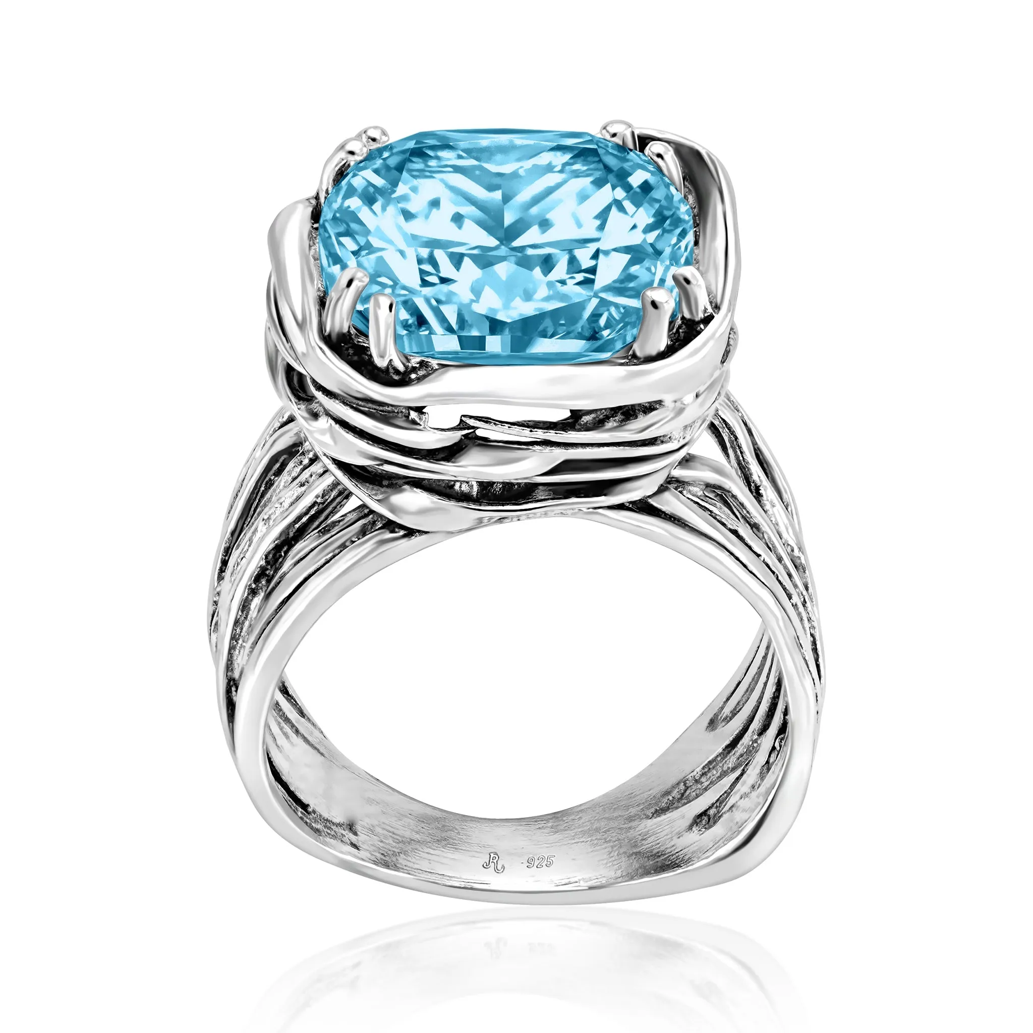 Statement Sterling Silver Aquamarine CZ Wrap Ring