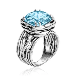Statement Sterling Silver Aquamarine CZ Wrap Ring