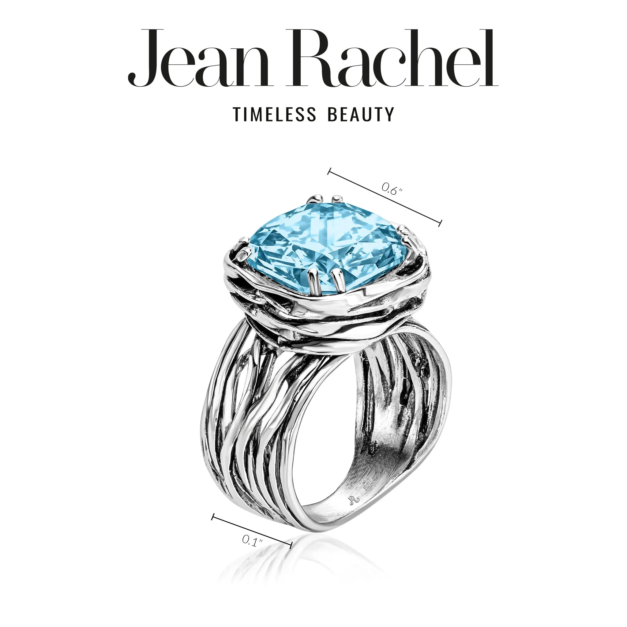 Statement Sterling Silver Aquamarine CZ Wrap Ring
