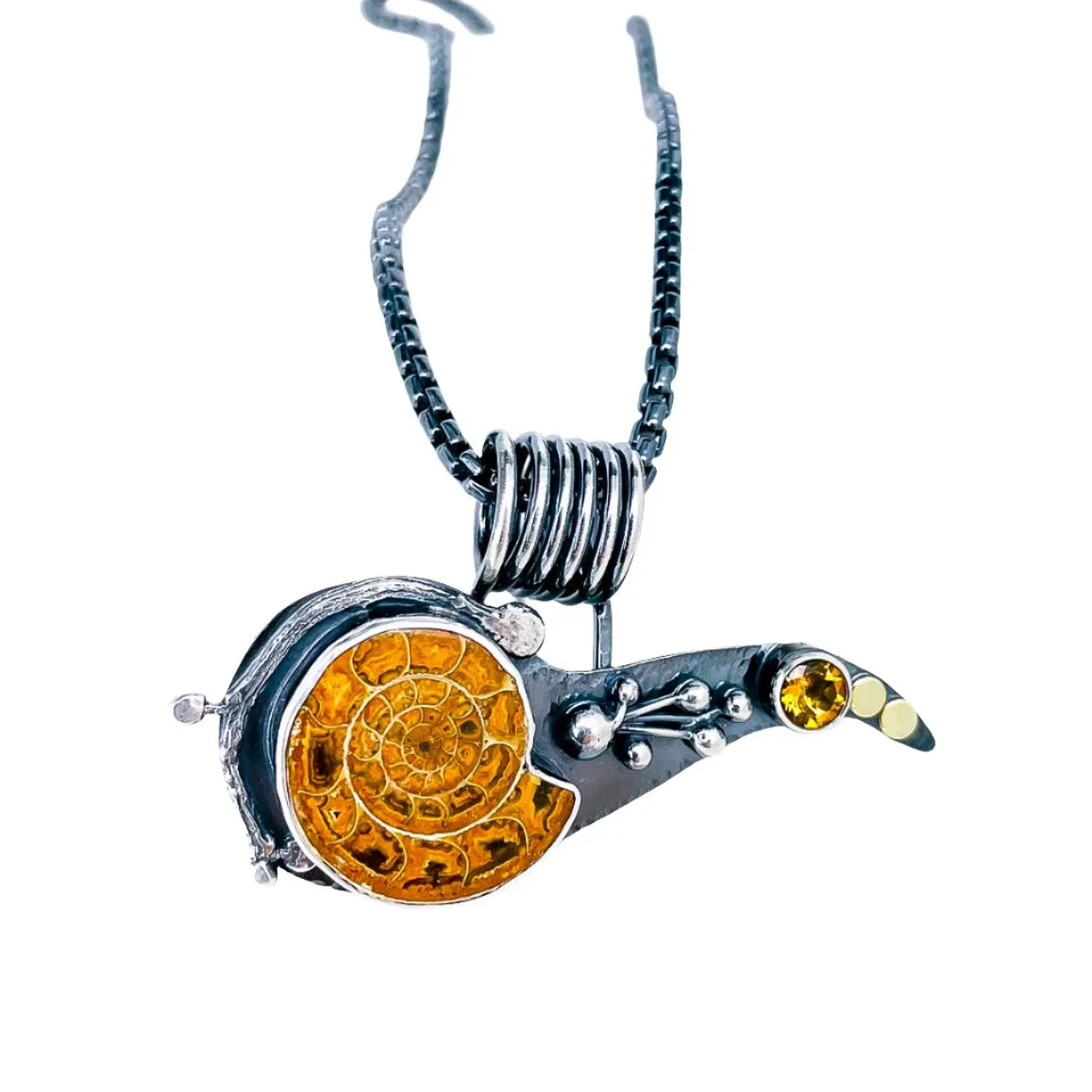 Sterling Silver Gunmetal Ammonite Citrine Necklace