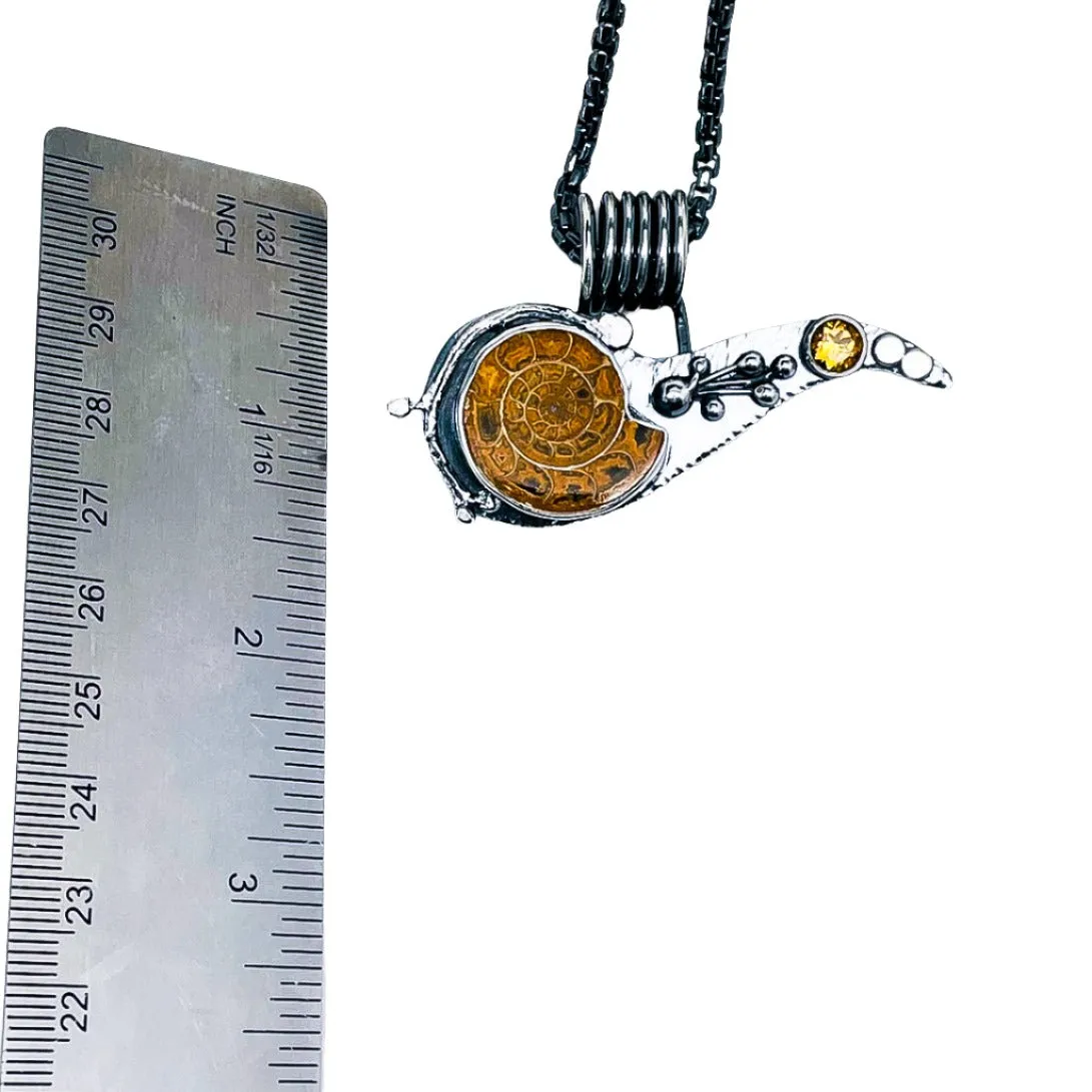 Sterling Silver Gunmetal Ammonite Citrine Necklace