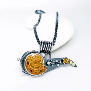 Sterling Silver Gunmetal Ammonite Citrine Necklace