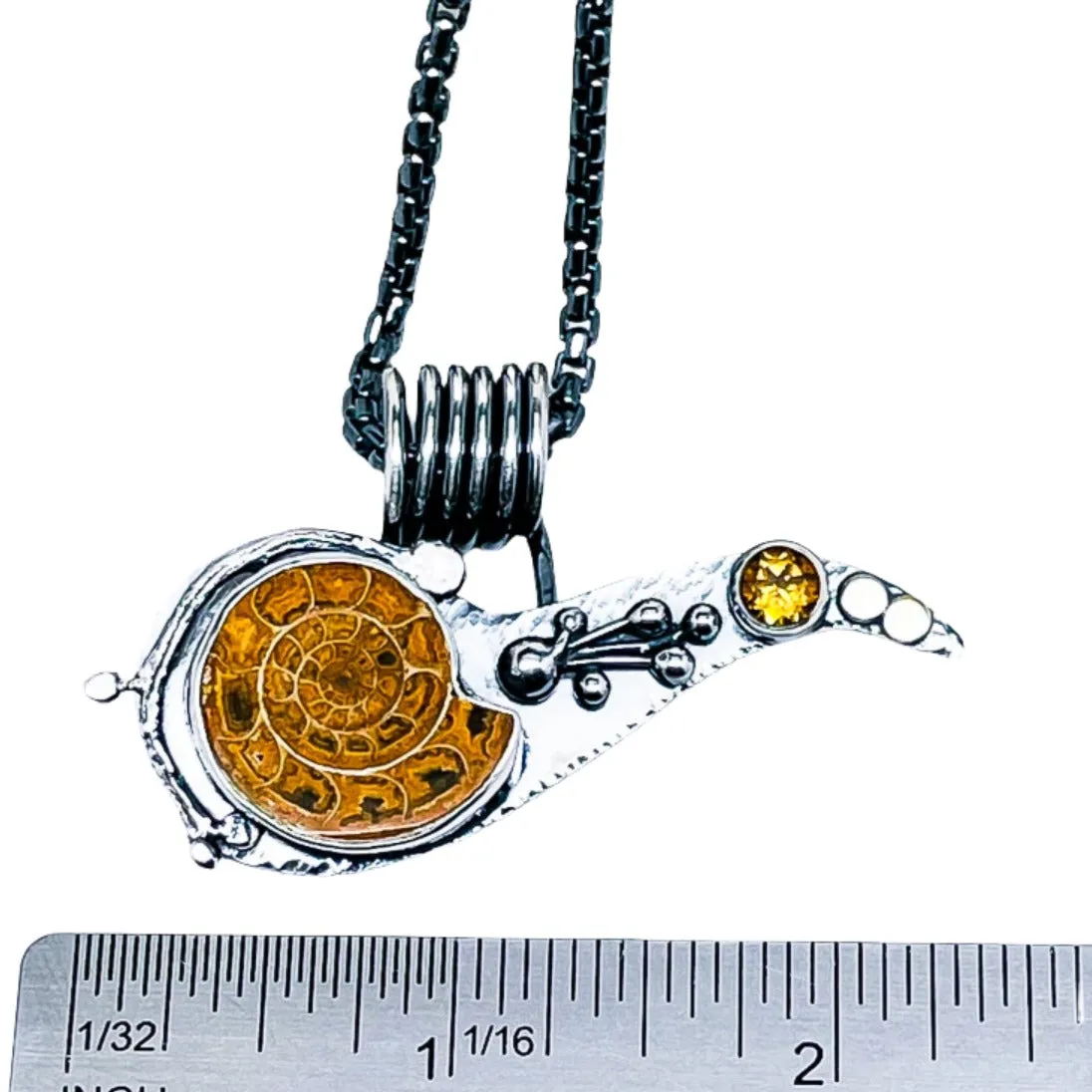 Sterling Silver Gunmetal Ammonite Citrine Necklace