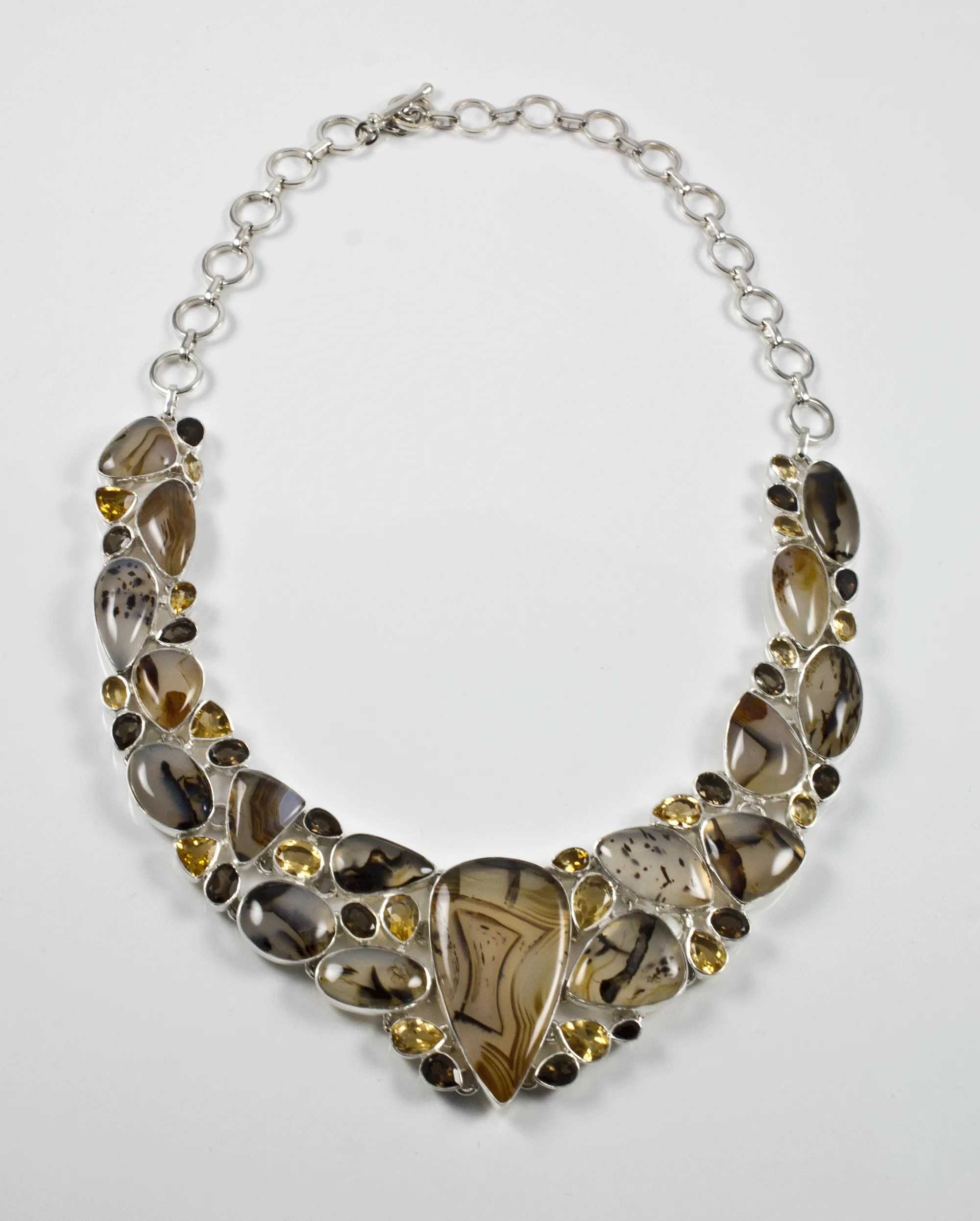 Sterling Silver Montana Agate, Citrine and Smoky Quartz Necklace