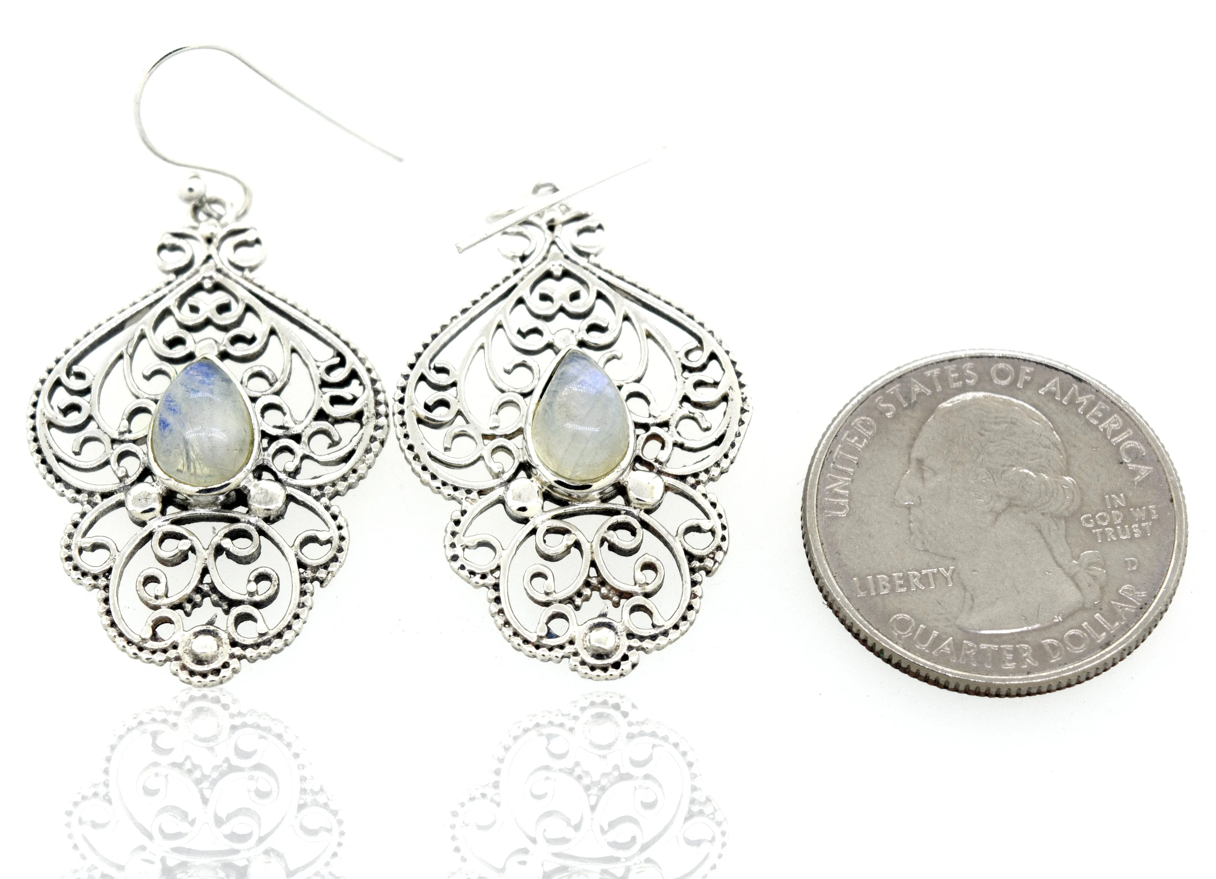 Teardrop Moonstone Earrings With Freestyle Silver Design