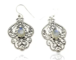 Teardrop Moonstone Earrings With Freestyle Silver Design