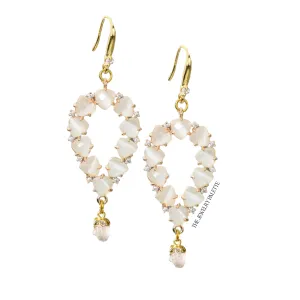 Yara white stones with gold edged moonstone drop earrings