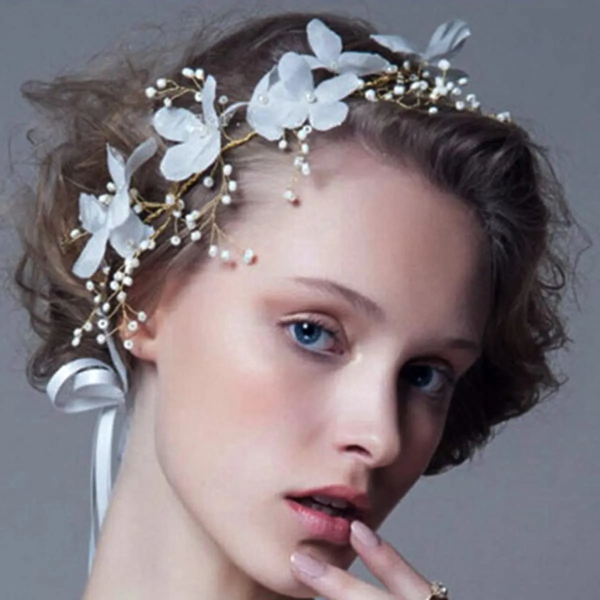 Yellow Chimes Hair Vines For Women Pearl Bead Flower Headwear Women's Hair Bridal Wedding Handmade Ribbon headband For Women and Girls